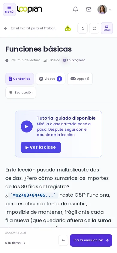 Lección «Funciones básicas» en el celular